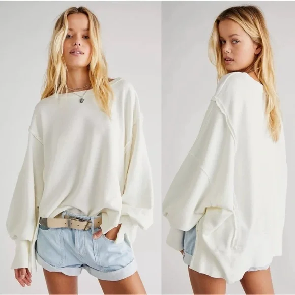 FREE PEOPLE We The Free NEW Camden Sweatshirt Size L White - Picture 12 of 12